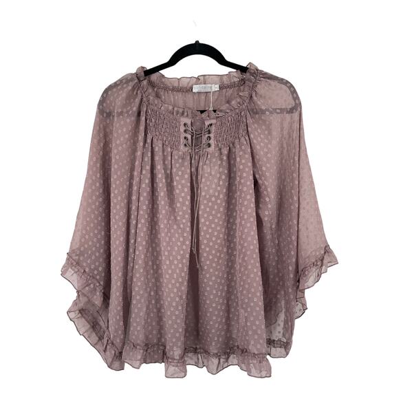 Solitaire top swiss dot long sleeve tie front sheer size Small S - Picture 1 of 4